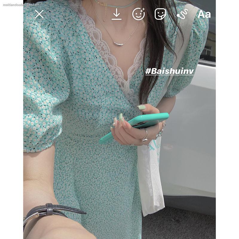 Đầm Hoa Cổ Chữ V Tay Ngắn Phối Bèo Thời Trang Mùa Hè Cho Nữ 2021 | BigBuy360 - bigbuy360.vn