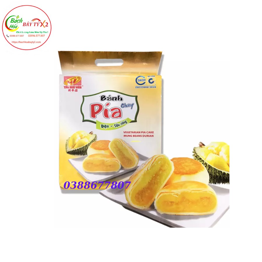 BÁNH PÍA [ĐẶC SẢN SÓC TRĂNG] BÁNH PÍA KIM SA ĐẬU SẦU RIÊNG CHAY TÂN HUÊ VIÊN TÚI 480gr - 12 CÁI [ĂN CHAY ĐƯỢC]