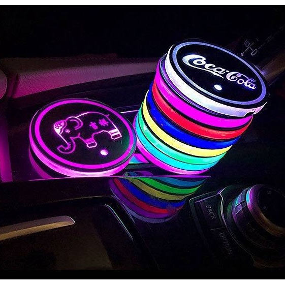 1 Đế Lót Ly Có Đèn led Nhiều Màu Sắc Sạc USB In logo Xe Hơi Thời Trang