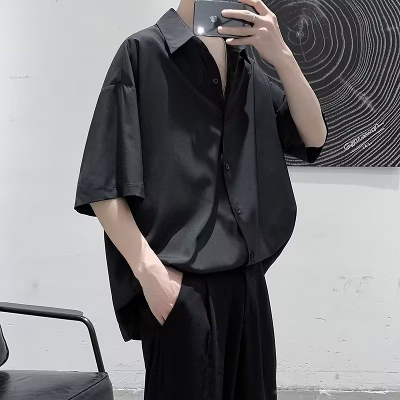 Áo Sơ Mi Trơn Tay Ngắn Dáng Rộng Có Size Lớn M-8XL Thời Trang Dành Cho Nam Giới