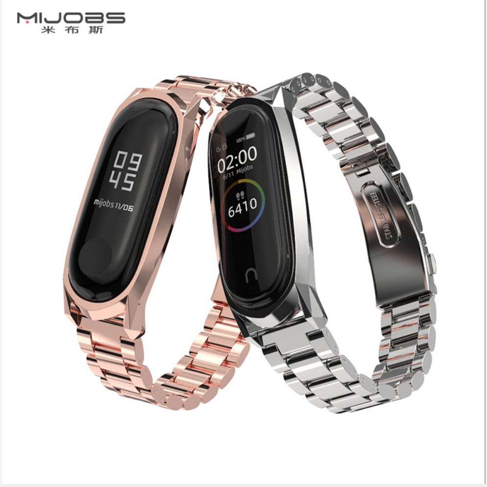 (Sẵn hàng VN) Dây đeo kim loại mắt to Miband 4 Mijobs - Dây đeo thay thế Miband 4 mi band 4 miband 3