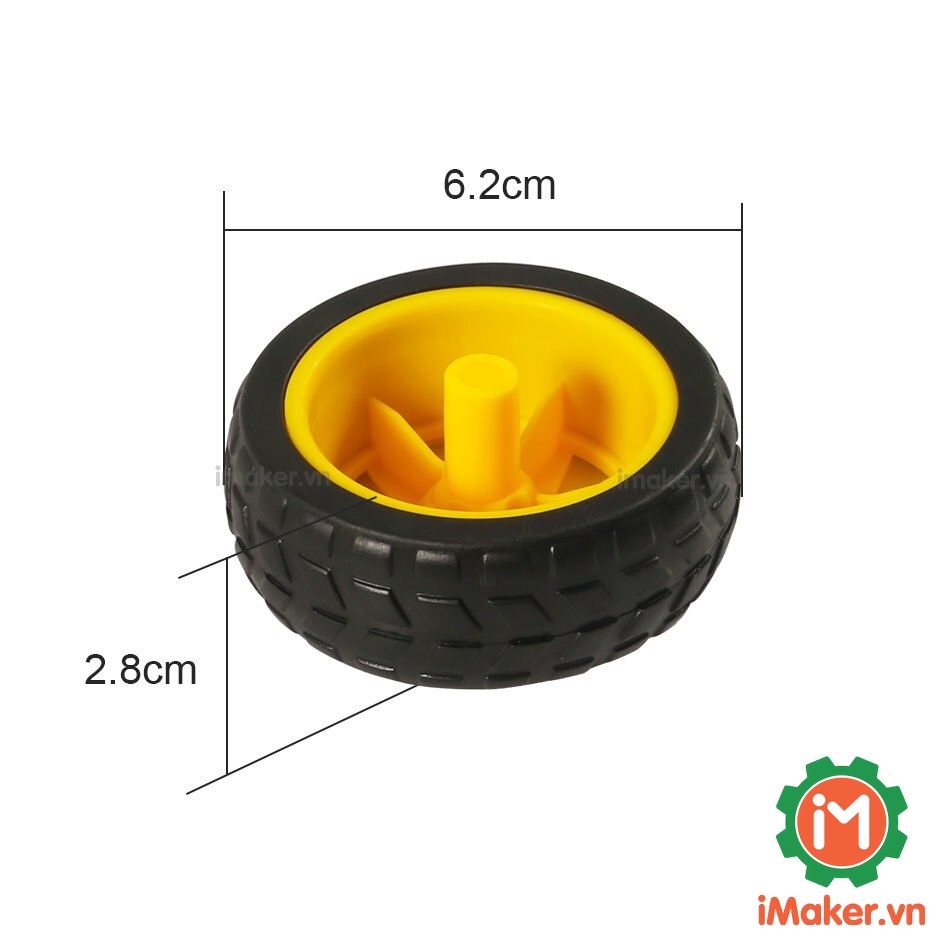 Bánh xe động cơ giảm tốc vàng, chế tạo xe robot, xe dò line sáng tạo, bánh đường kính 62mm