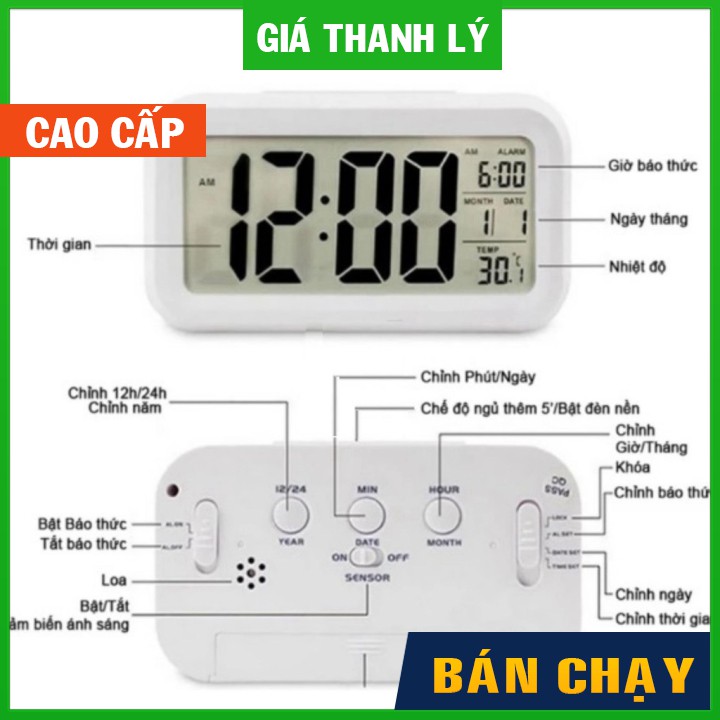 (GIÁ XẢ KHO) Đồng Hồ Báo Thức Điện Tử Để Bàn Màn Hình LCD Đa Chức Năng: Thời Gian, Lịch, Báo Thức, Nhiệt Độ ( Mẫu mới 2
