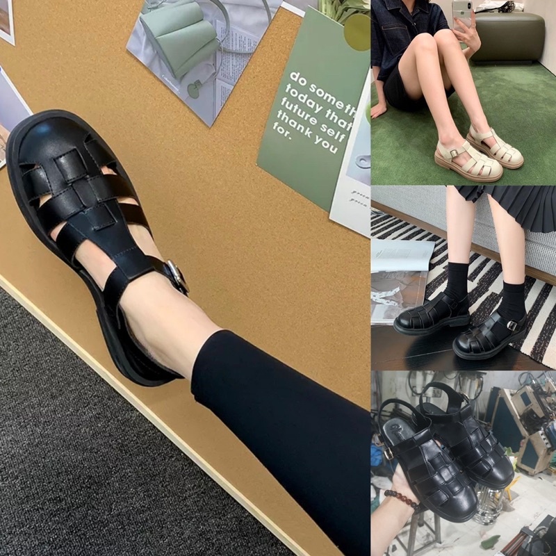 ZZ99- giày sandal rọ liền bản phong cách roman 2 màu đen trắng- rọ marry - CH752