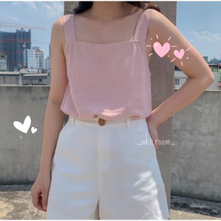 Áo hai dây đũi thô kẻ caro nhí