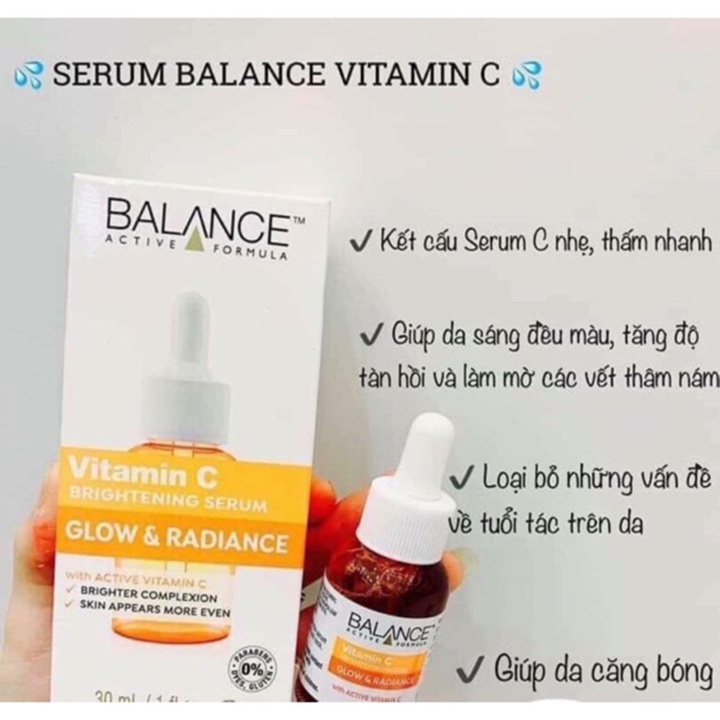 Serum Balance Ngừa Mụn, Sáng Da, Mờ Thâm, Dưỡng Ẩm Vitamin C, Hyaluronic, Niacinamide 30ml