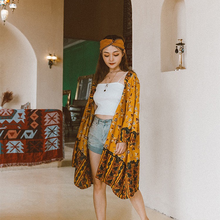 Cardigan vàng nghệ vintage họa tiêt boho - MS193 (Có ảnh thật) | BigBuy360 - bigbuy360.vn