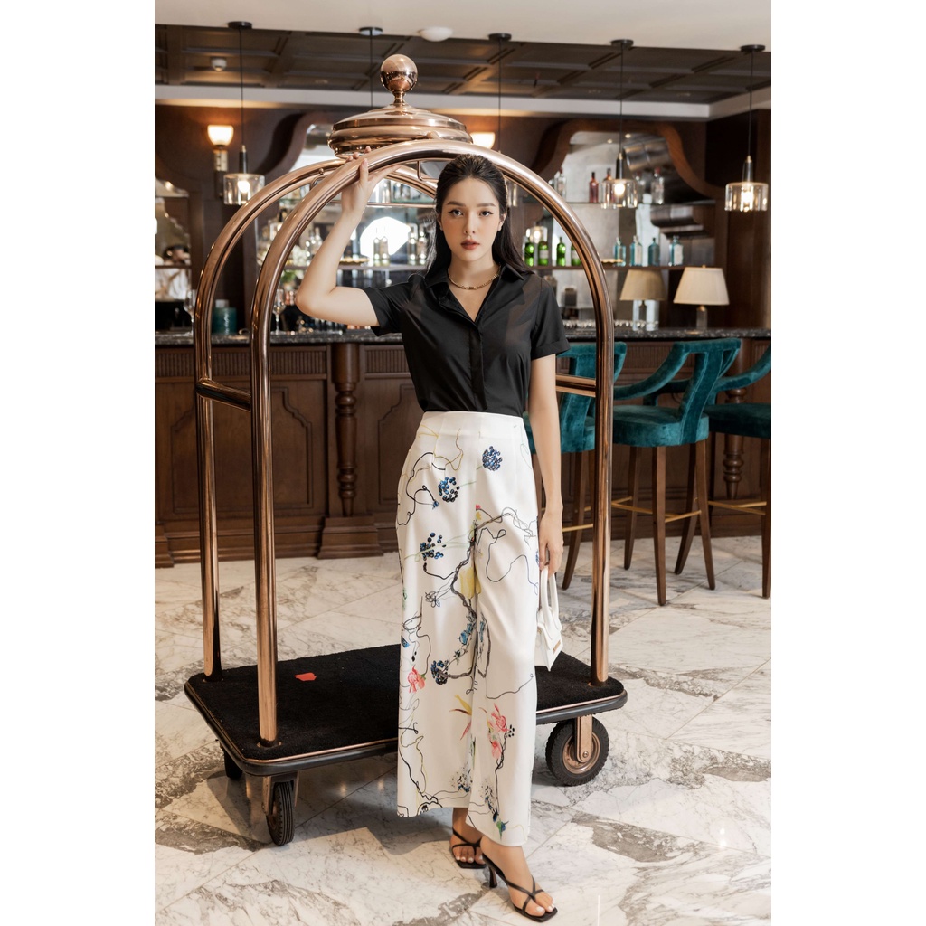 Quần suông ống rộng chất lụa cao cấp họa tiết hoa - La Robe TRS0003 Larue