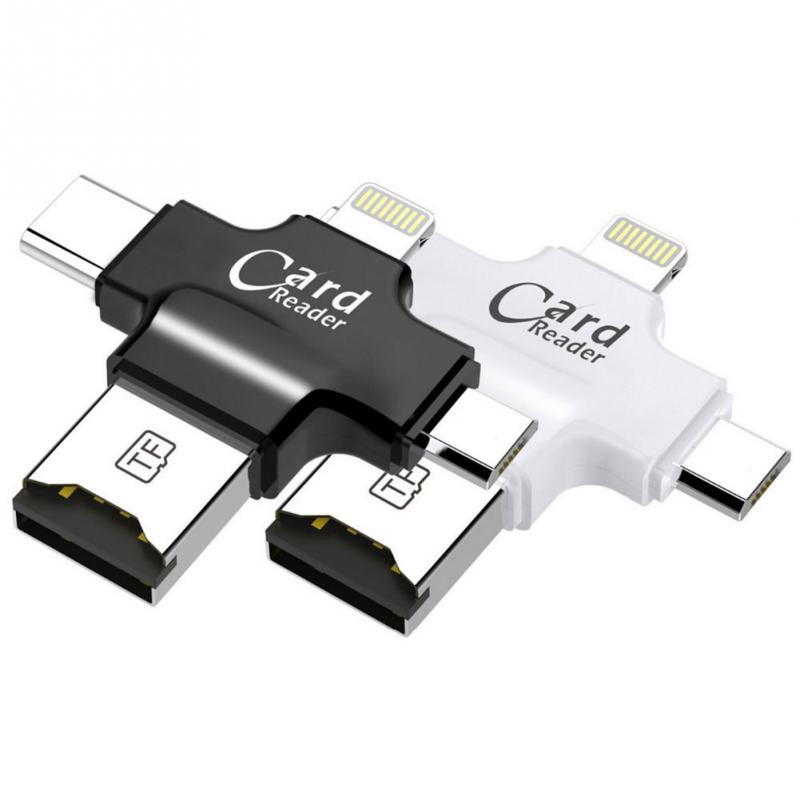 4 in 1 Micro SD Card Reader Type C Micro USB Lightning adapter for iPhone iPad