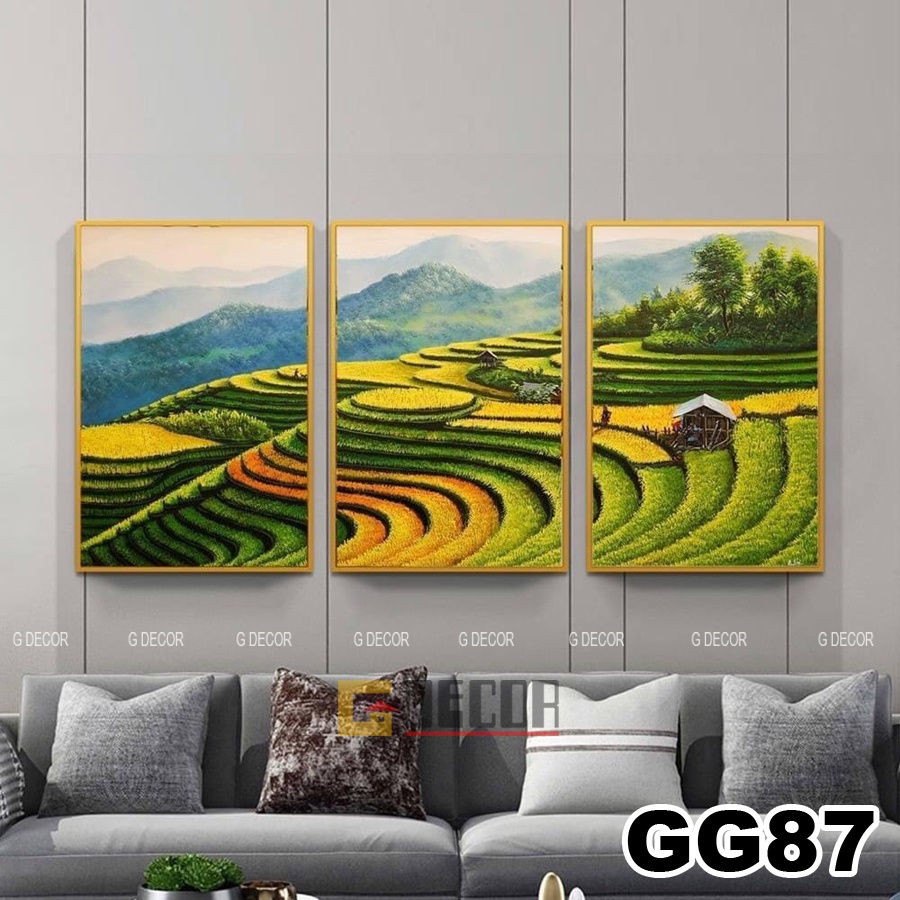 Tranh treo tường canvas khung gỗ 3 bức phong cách hiện đại Bắc Âu tranh phong cảnh trang trí phòng khách phòng ngủ 239