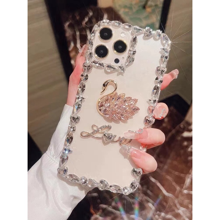 Ốp Điện Thoại Acrylic Trong Suốt Hình Thiên Nga Lấp Lánh Sang Trọng Cho iPhone 14 13 12 11 Pro Max Mini X XS XR 6 7 8 Plus