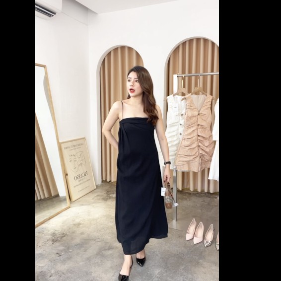 Đầm dây maxi linen dập , Peace House Clothing