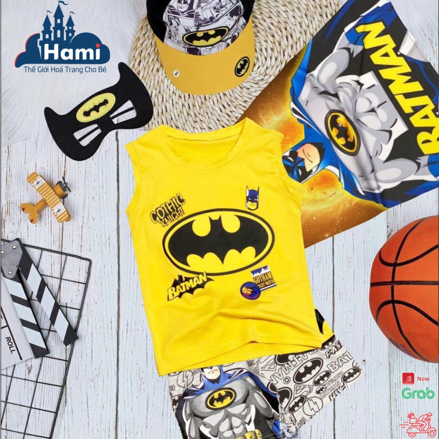 Bộ đồ siêu nhân nhện cho bé trai kèm áo choàng, mặt nạ, mũ, nhiều màu, kiểu sát nách, size 12kg - 28kg