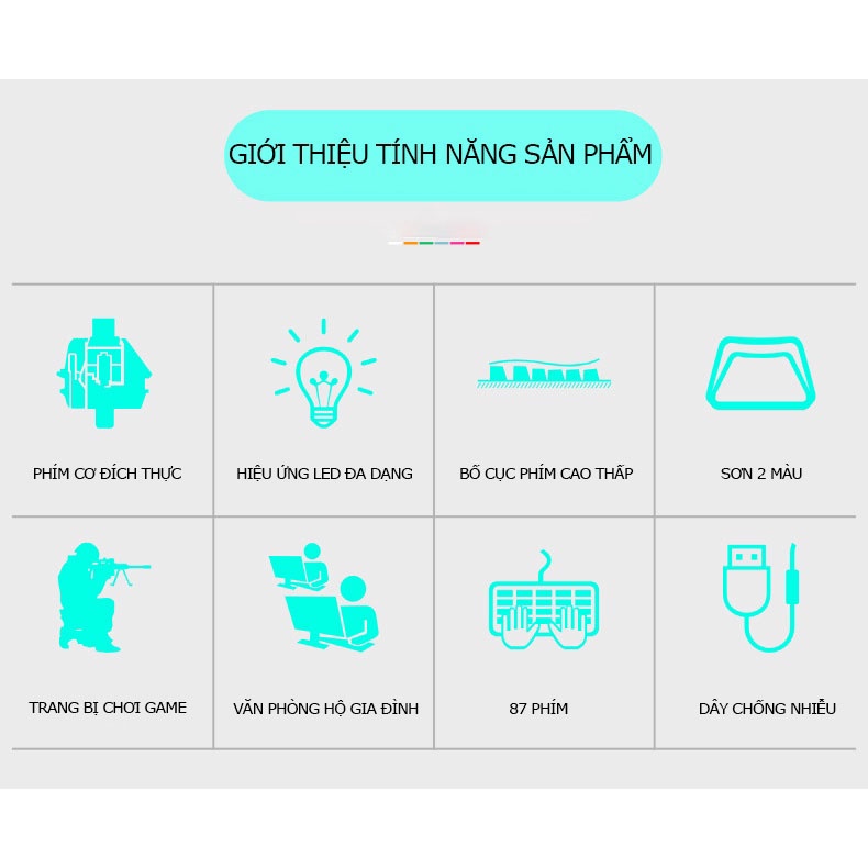 Bàn phím cơ Blue switch YFRUITFUL K7 gaming chính hãng Bàn phím máy tính cơ