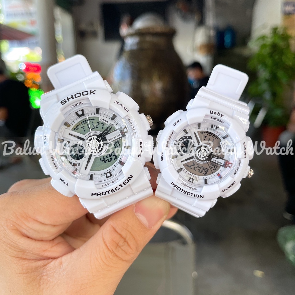 Đồng hồ thể thao nam nữ kim điện tử - GA220 trắng viền đen | BigBuy360 - bigbuy360.vn