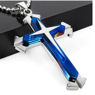 Dây Chuyền Titan Chữ Thập XANH BIỂN  Cách Điệu 3 Lớp Chữ Thập Phong Cách Âu Mỹ DCCHUTHAPBALOP01XANH