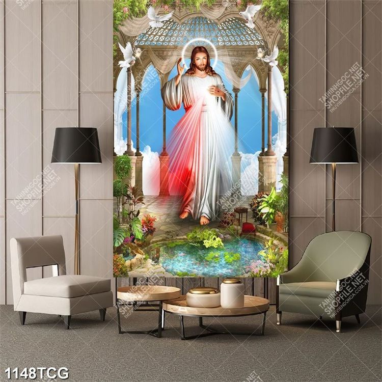 Tranh gạch 3D lòng thương xót Chúa Giesu, tranh công giáo đẹp treo tường