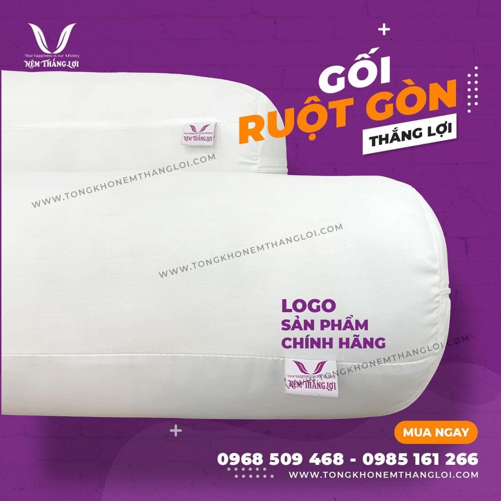 Gối bông gòn Thắng Lợi, ôm 35x100 gối bông gòn chính hãng, 100% polyester do Công ty Thắng Lợi sản xuất, vệ sinh dễ dàng