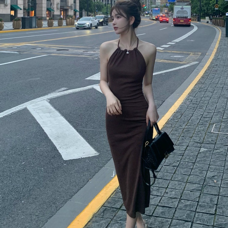 Đầm Dài Hai Dây Dáng Ôm Màu Đen Phong Cách Hàn Quốc Cổ Điển Quyến Rũ Thời Trang Cho Nữ