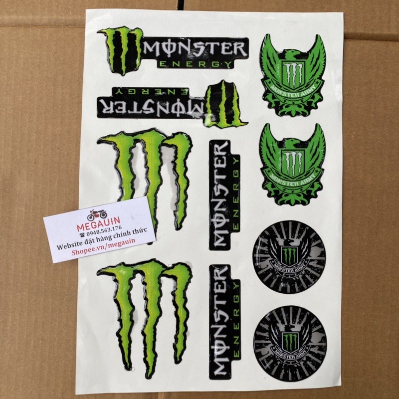 Sticker nổi chống nước dán xe máy, mũ bảo hiểm mẫu MONSTER (giá 1 bảng, mẫu ngẫu nhiên)