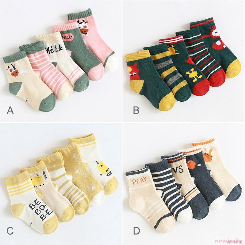 Set 5 Đôi Tất Hoạ Tiết Kẻ Sọc Phong Cách Hàn Quốc Cho Bé