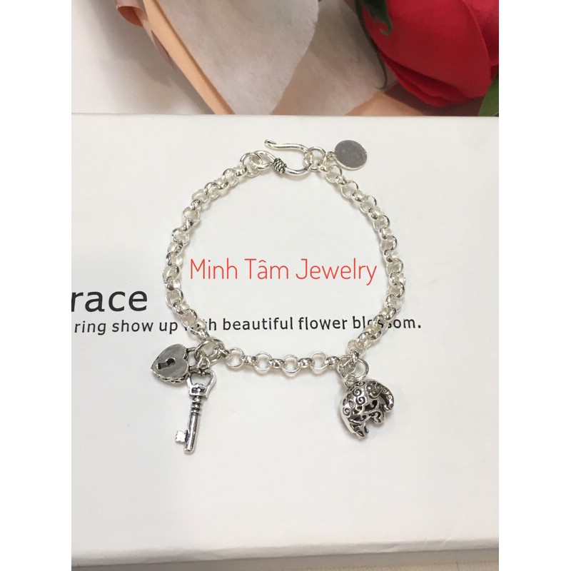 Lắc tay bạc nữ charm con voi chìa khoá trái tim Lắc tay bạc nữ chìa khoá trái tim voi con xinh xăns-Minh Tâm Jewelry