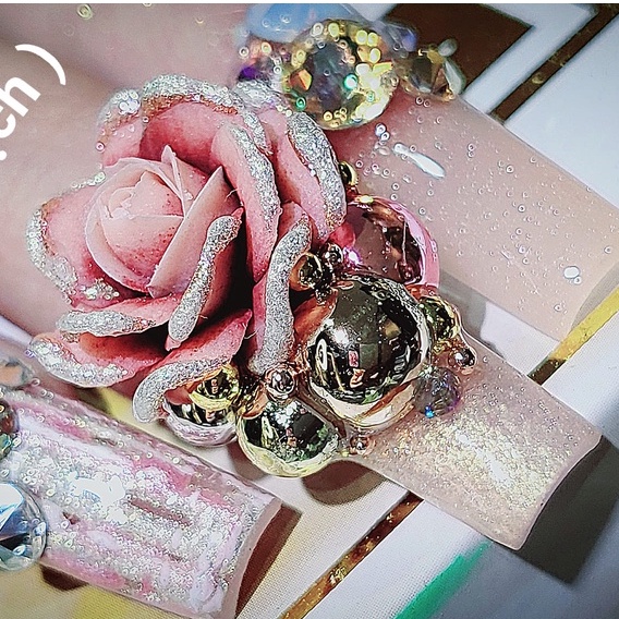 Khay Bi Nửa Ánh Kim Vàng Bạc Trang Trí Móng