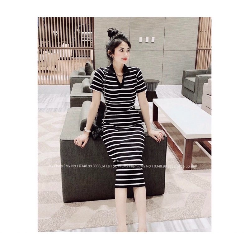 Váy maxi kẻ ngang cổ Đức