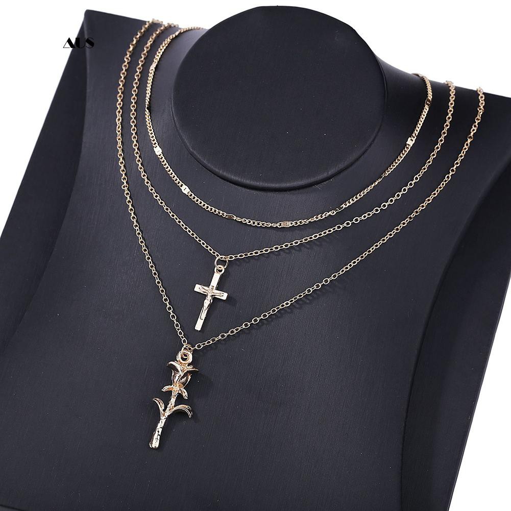 ♔Vòng cổ Nhiều Lớp Mặt Thánh Giá Phong Cách Boho