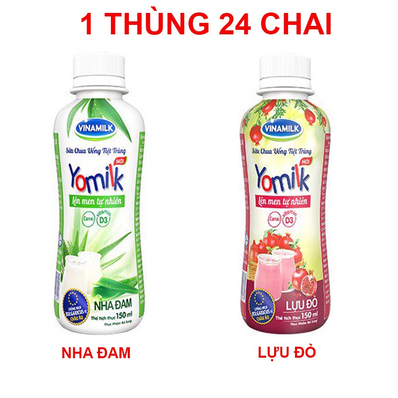 Thùng 24 chai Sữa chua uống Vinamilk Yomilk Nha đam/Lựu đỏ 150ml