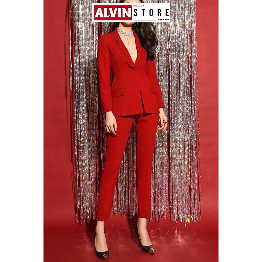 Bộ Vest Nữ, Bộ Vest Công Sở Áo Vest Tay Dài Quần Ôm Sang Trọng, Quý Phái Alvin Store 0690