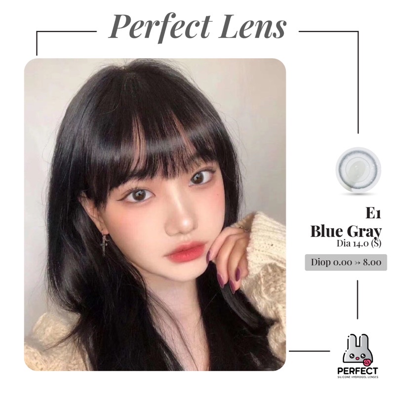 Lens ẢNH MẮT THẬT , Kính Áp Tròng E1 BLUE GRAY Có Độ Cận và Không Độ, DIA 14.0 S ,Cho Mắt Nhạy Cảm Giá Sale