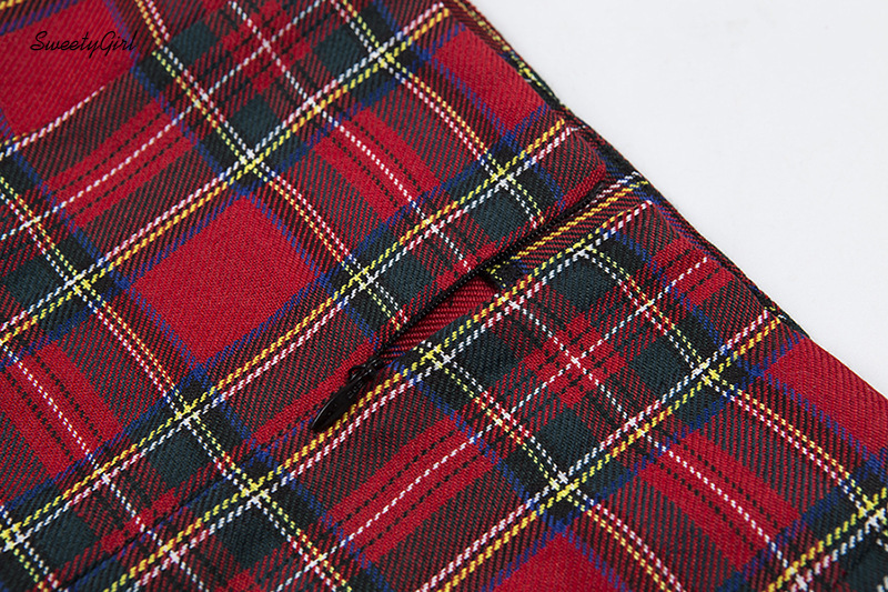 Chân Váy Lưng Cao Hoạ Tiết Sọc Ca Rô Phối Khoá Kéo Thiết Kế Xẻ Quyến Rũ