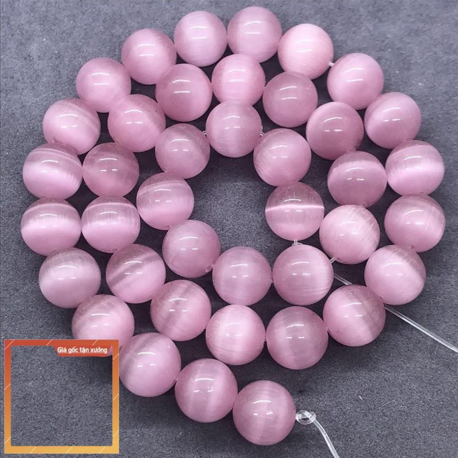*hot* Chuỗi Hạt Đá Mắt Mèo 4-12mm Màu Hồng Tự Nhiên Làm Trang Sức Thủ Công