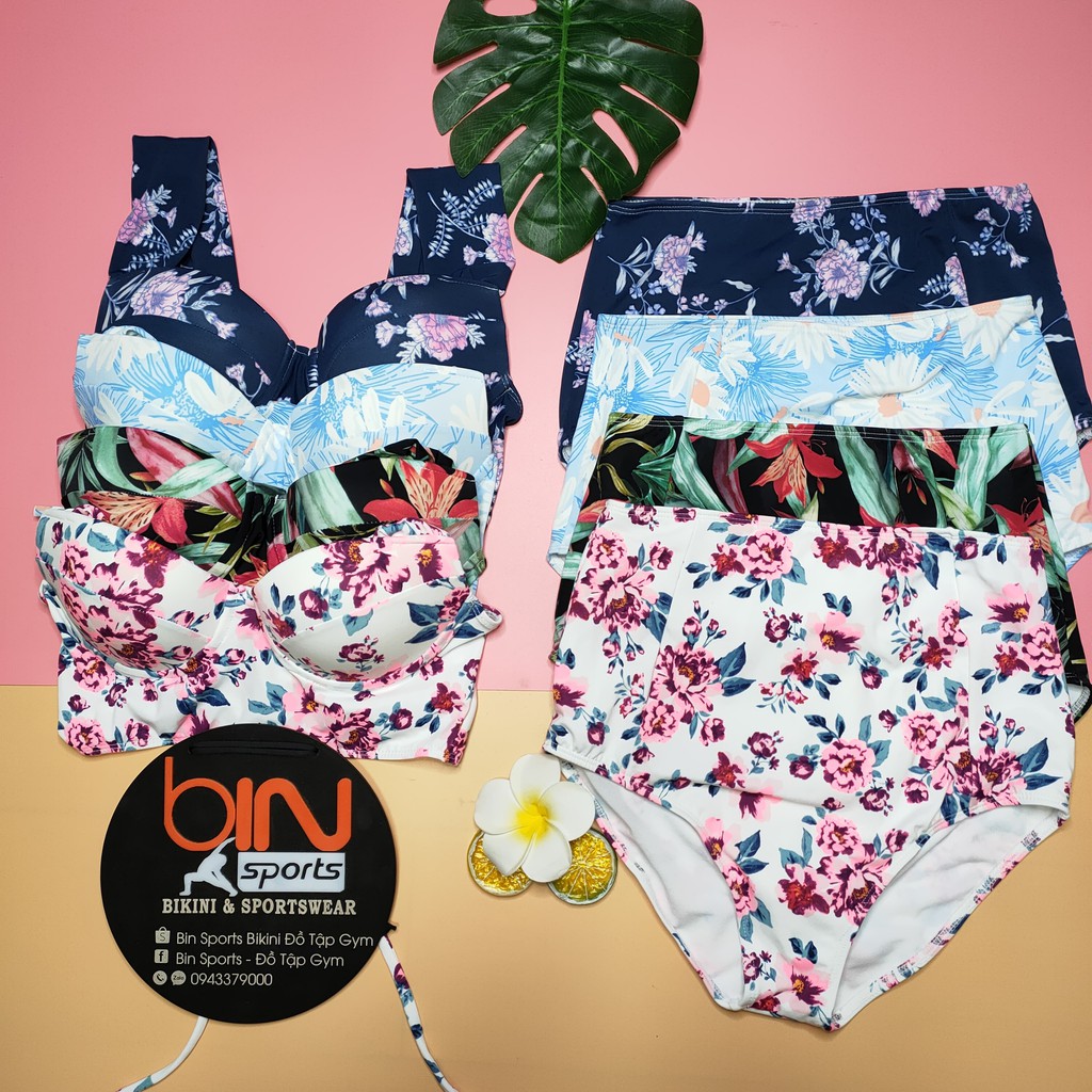 Bikini Nữ 2 Mảnh Quần Cạp Cao Aó Bra Hoa Lá Đẹp Bin Sports BHV090 | BigBuy360 - bigbuy360.vn