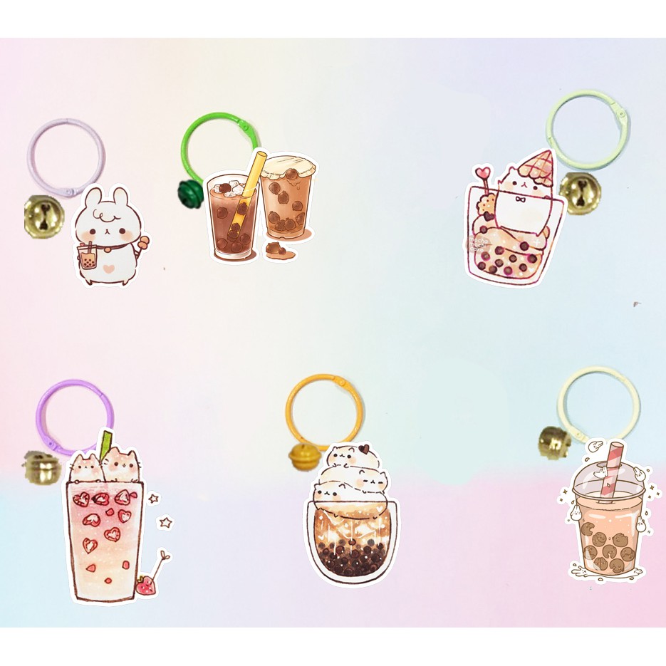 Móc khoá trà sữa dẹt vòng MKI27 móc khoá boba tea cute móc khoá dễ thương