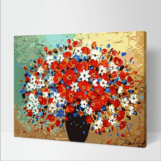 Tranh sơn dầu số hóa tự tô màu theo số có khung - [188] BÌNH HOA RỰC RỠ (40*50)