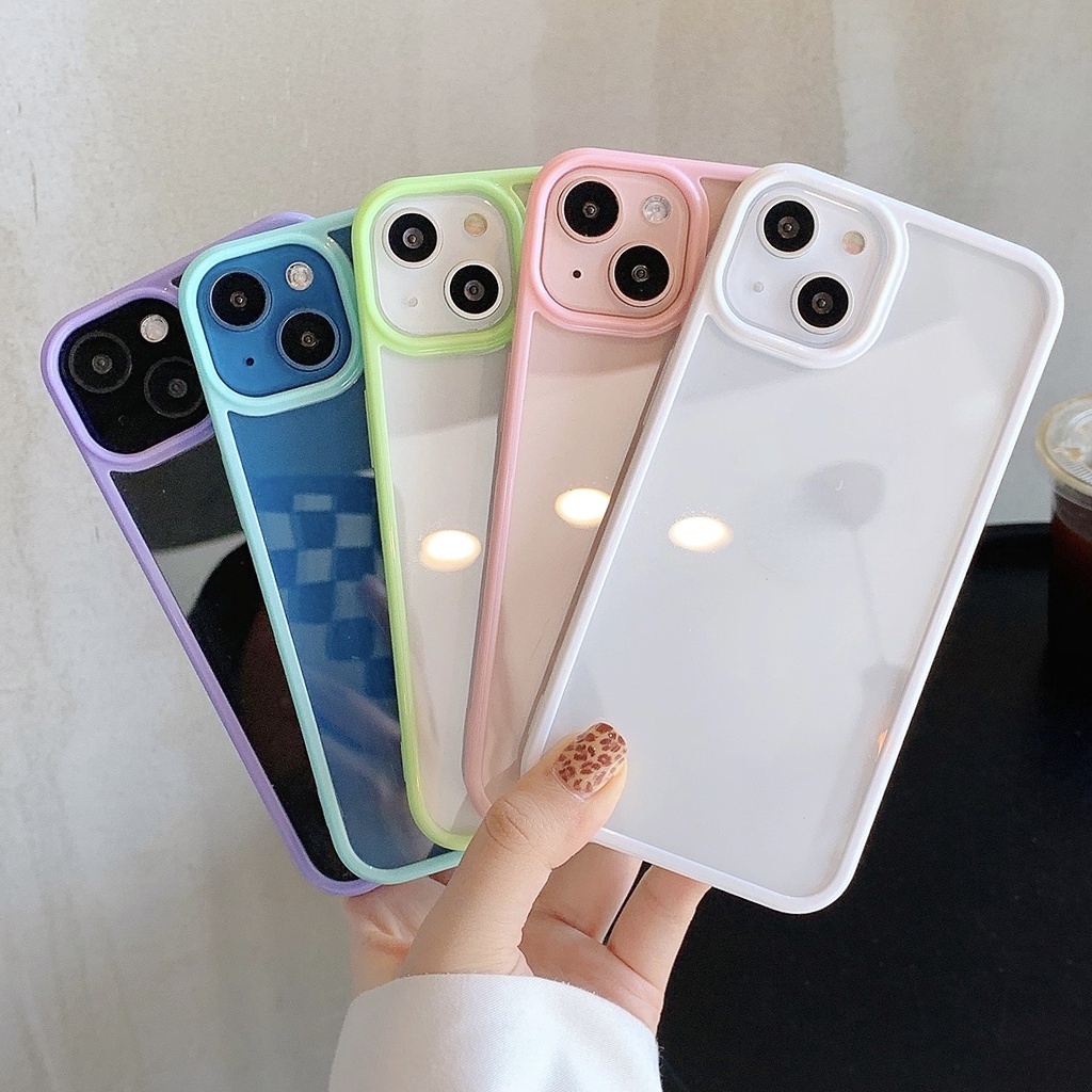 Ốp Điện Thoại Acrylic Trong Suốt Màu Kẹo Cho IPhone 12 11 Pro X Xs Max 7 8 Plus