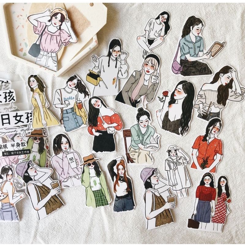 Krisna.room ♡ Jenny Studio- Set gồm 20 hình sticker cô gái mùa hè trang trí sổ