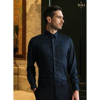 Áo sơ mi nam dài tay TQQ vạt ngang có túi K441CSB kẻ rêu