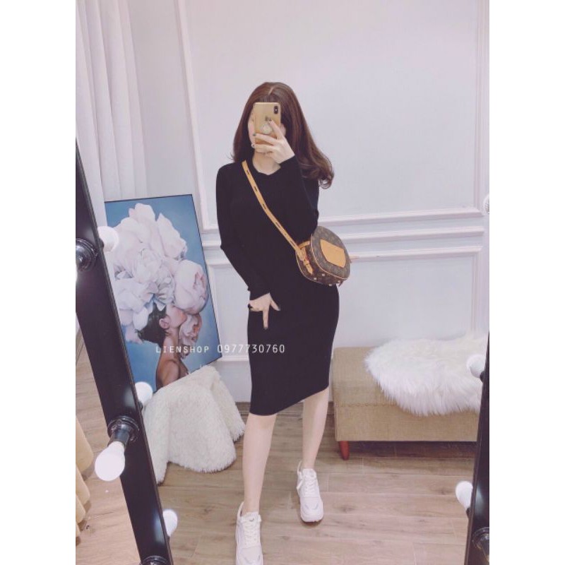 Váy len body dài tay cổ tròn dáng dài hot hit QC HÀNG SẴN