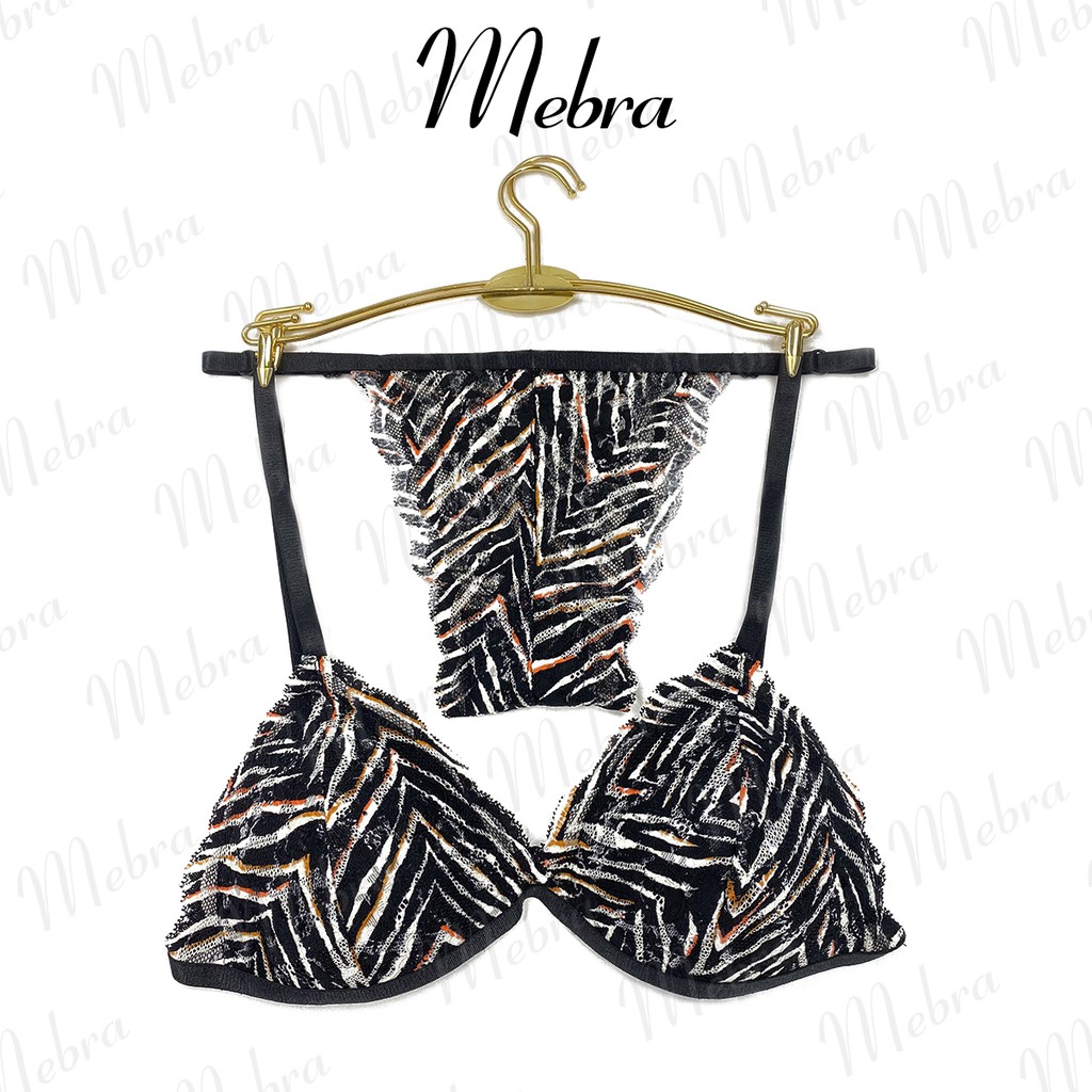 Set đồ lót bralette ren không gọng mút mỏng có tăng đê 4 chiều thương hiệu Mebra, hoạ tiết sang trọng _ MD012