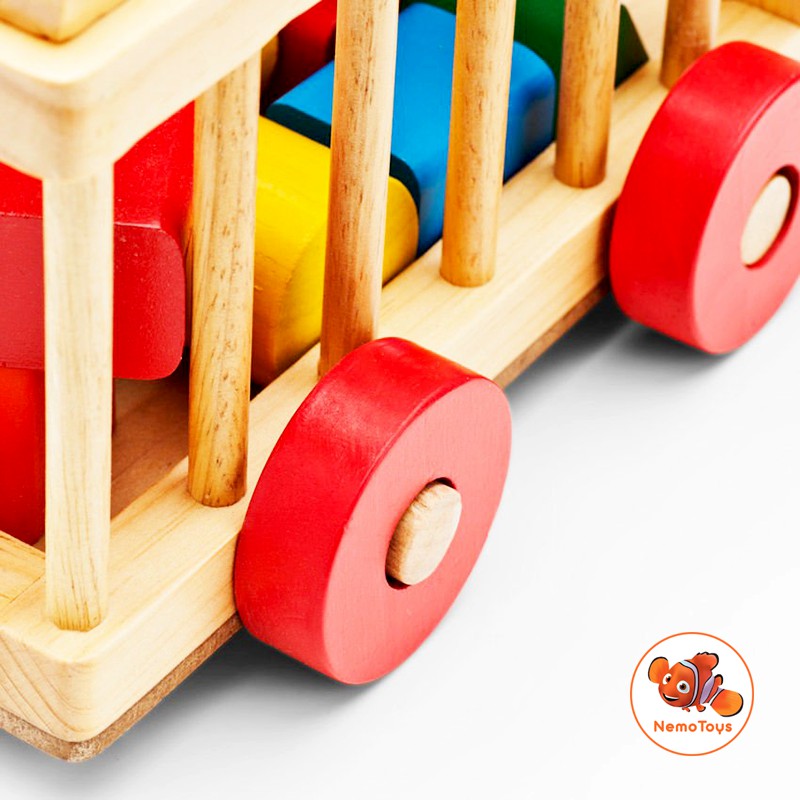 Xe thả hình khối bằng gỗ cho bé - đồ chơi gỗ Hàng Việt Nam