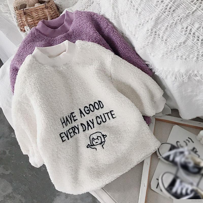 Đầm nỉ tay dài dáng rộng thêu chữ thời trang thu đông cho bé gái 1-7 tuổi