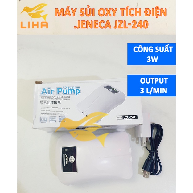 Máy Sủi Oxy Tích Điện 2 Vòi Jeneca JZL-240 (3W-2x1.5L/Phút) Tự Chạy Khi Cúp Điện Cho Bể Cá Cảnh