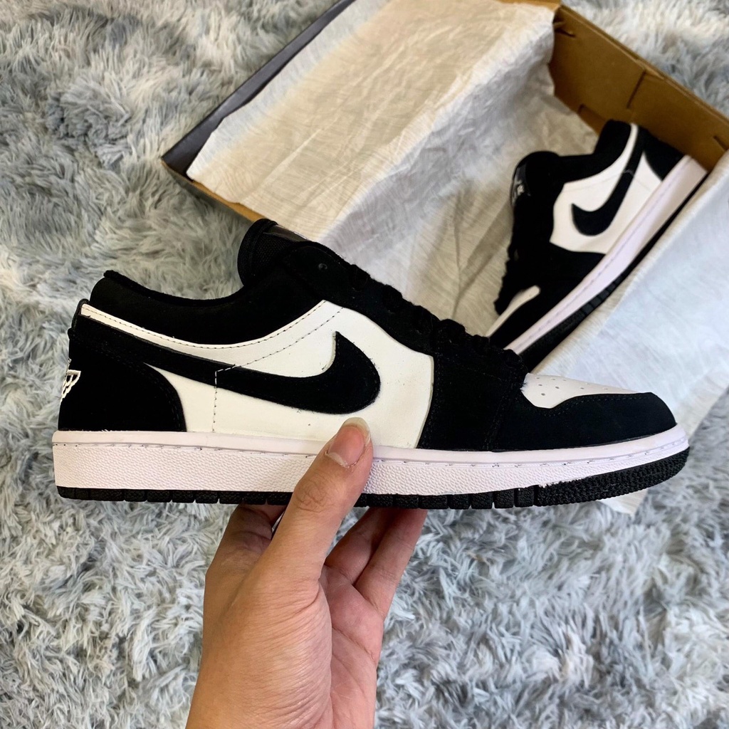Giày thể thao jordan1 low panda, giày sneaker jd1 đen trắng cổ thấp hàng cao cấp full box bill