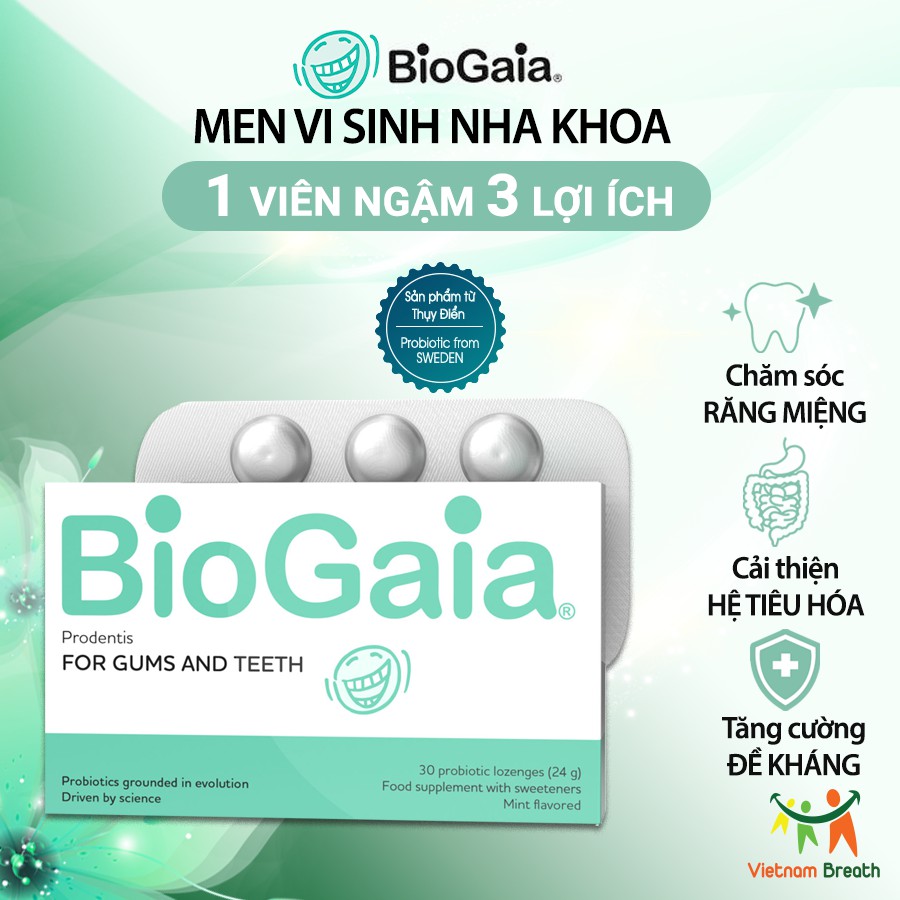 Viên ngậm men vi sinh nha khoa Biogaia Prodentis - Giúp Hết Hôi Miệng, Chảy Máu Răng, Viêm Nướu