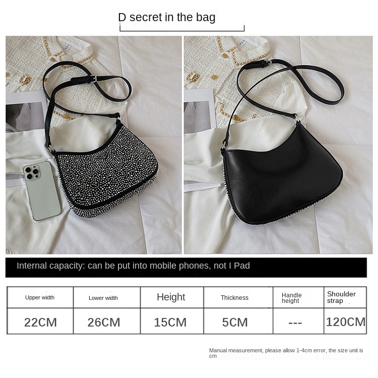 Túi Xách Đeo Dưới Cánh Tay Đính Đá Cỡ Nhỏ Kiểu Hàn Quốc Dễ Phối Đồ Thời Trang Cho Nữ