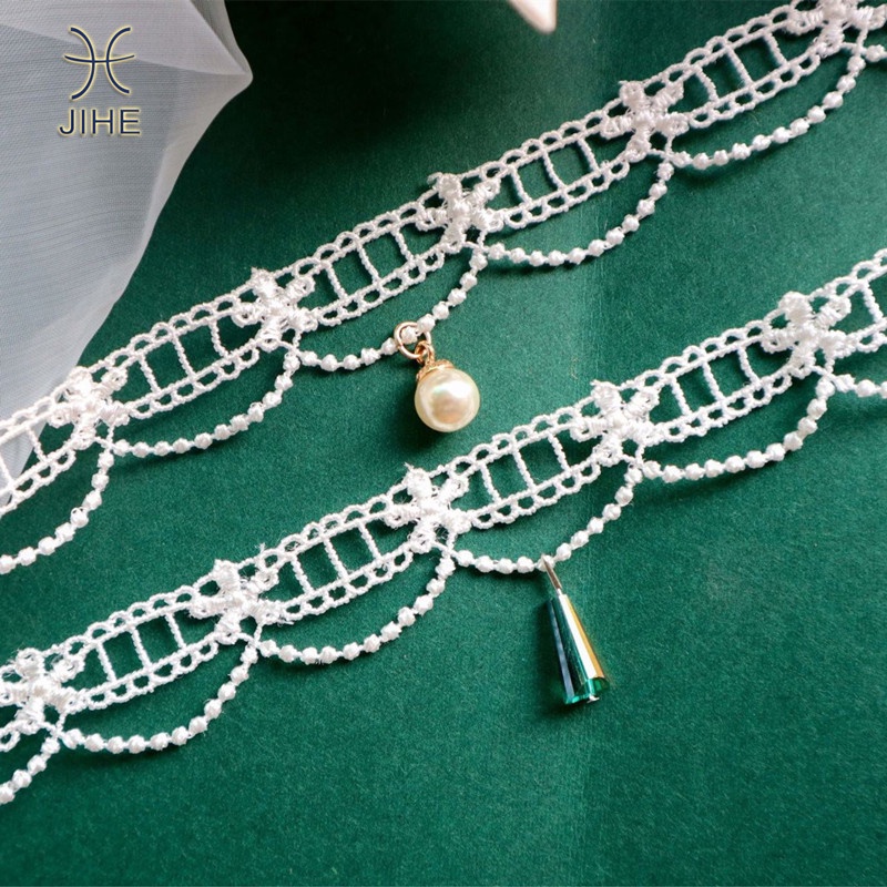 Vòng Cổ Choker Bằng Ren Màu Trắng Đính Đá Pha Lê Phong Cách Nhật Hàn Thời Trang