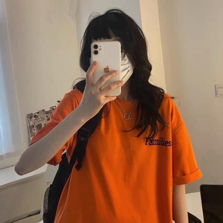 Áo Thun Tay Lỡ In Chữ Families Màu Cam Áo Phông Rộng Unisex Ulzzang Nam Nữ 38-65kg Xưởng Áo Thun Croptop